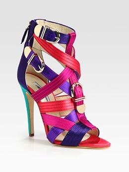 Brian Atwood Multicolor Satin Buckle Sandal