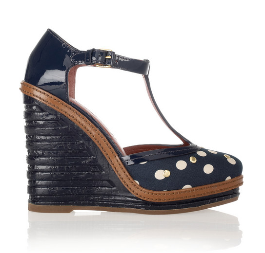 Marc by Marc Jacobs Spotted Canvas and Patent Leather Wedges