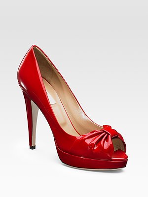 Valentino Red Patent Leather Peep-Toe Pump